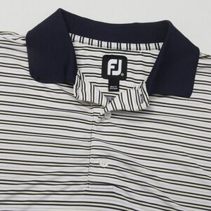 FootJoy FJ Men's Medium M Striped Performance Golf Polo Shirt White Navy Blue